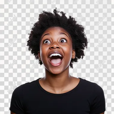 PNG Excited young Black woman making funny face, stock photo, Canon 90D