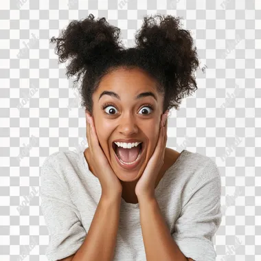 PNG Excited Young Black Woman Making Funny Face with Hands in Studio