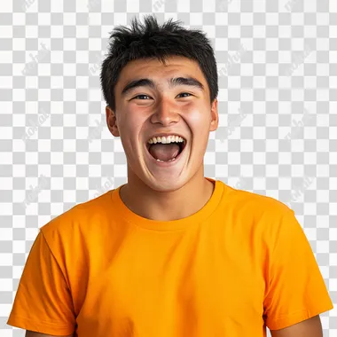 PNG Excited Young Kazakh Man in Orange T-Shirt with Joyful Smile