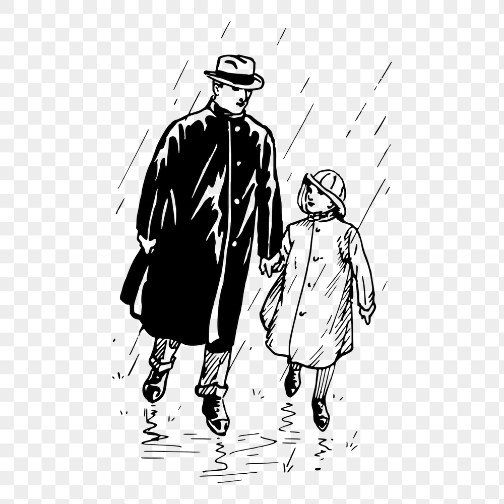 Png father, daughter walking in the rain | Free PNG - rawpixel