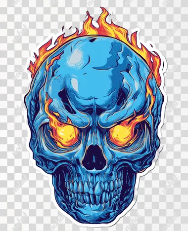 PNG Flaming Blue Skull with Fiery Eyes - Vector Sticker Design PNG Flaming Blue Skull with Fiery Eyes - Vector Sticker Design