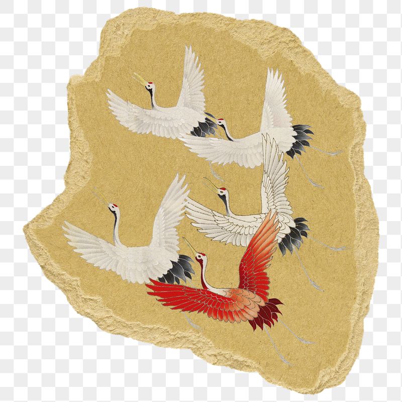 Png flying cranes sticker, vintage | Free PNG - rawpixel