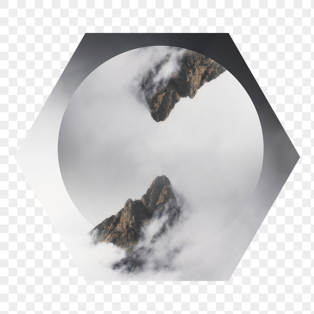 Png foggy mountain peaks badge | Free PNG - rawpixel