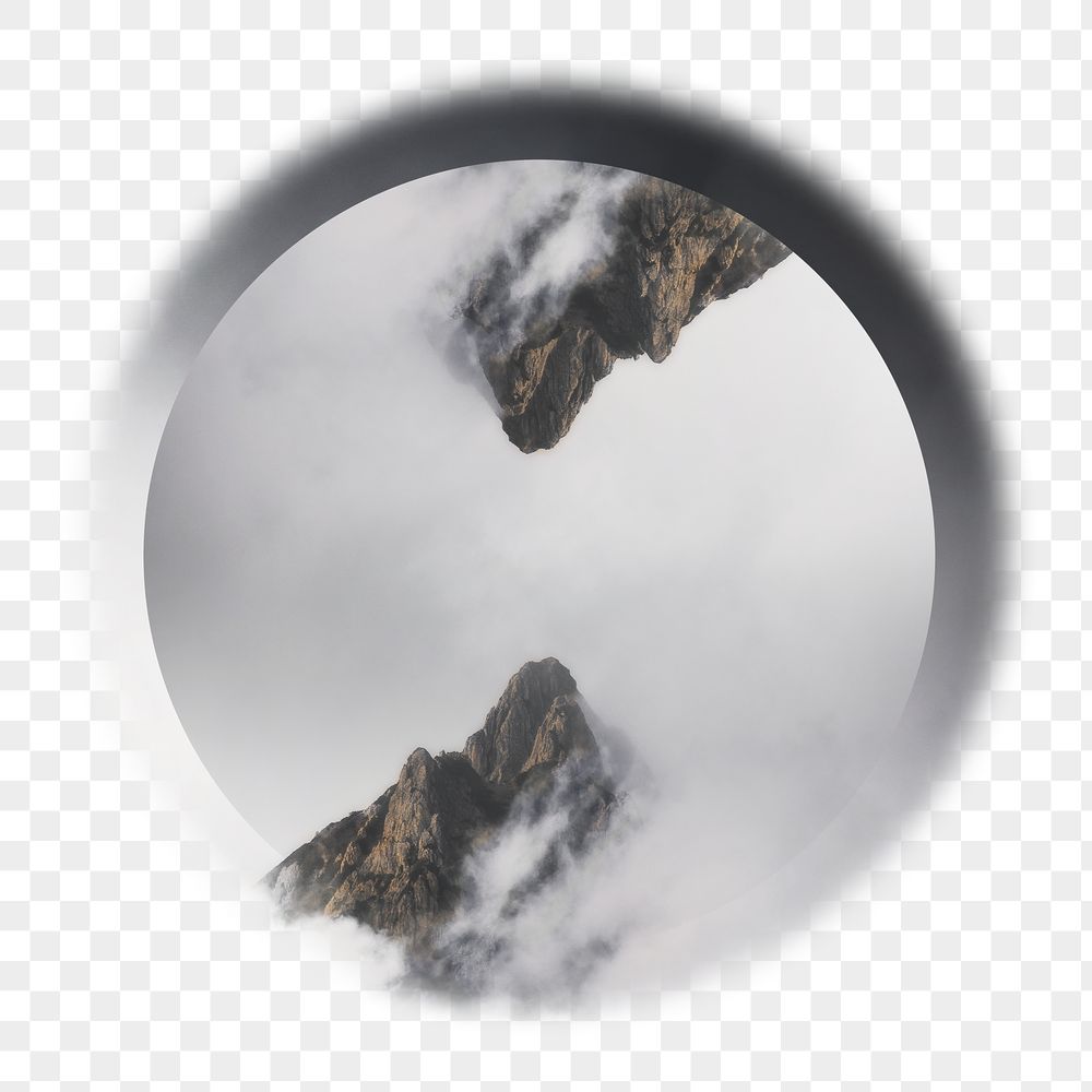 Png foggy mountain peaks badge | Free PNG - rawpixel