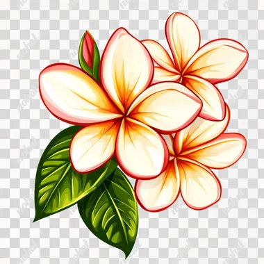 PNG Frangipani flower illustration with green leaves from tropical regions PNG Frangipani flower illustration with green leaves from tropical regions