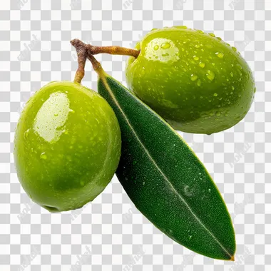 PNG Fresh Green Olives with Leaf on White Background PNG Fresh Green Olives with Leaf on White Background