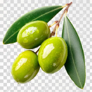 PNG Fresh Green Olives with Leaves on White Background PNG Fresh Green Olives with Leaves on White Background