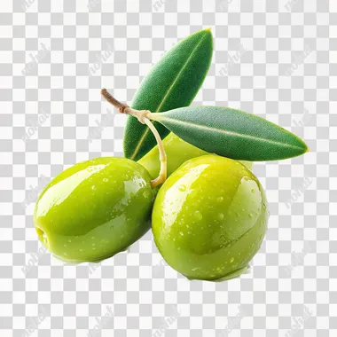 PNG Fresh Green Olives with Leaves on White Background PNG Fresh Green Olives with Leaves on White Background