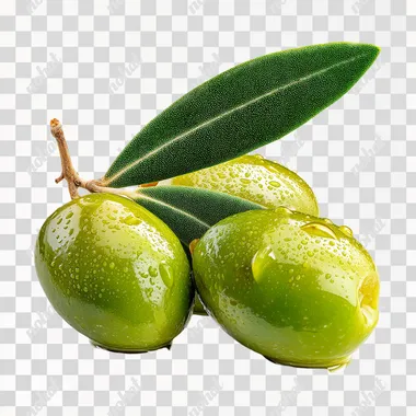 PNG Fresh Green Olives with Leaves on White Background PNG Fresh Green Olives with Leaves on White Background