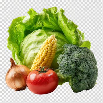 PNG Fresh Vegetables: Lettuce, Broccoli, Corn, Onion, Tomato