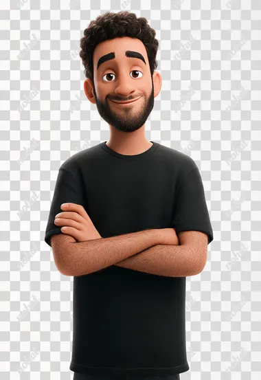 PNG Friendly 30-Year-Old Man in Black T-Shirt - 3D Cartoon Style