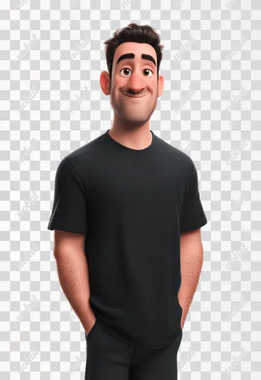 PNG Friendly 3D Cartoon Man in Black T-Shirt PNG Friendly 3D Cartoon Man in Black T-Shirt