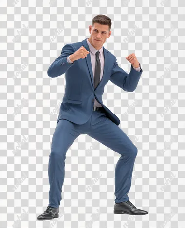 PNG Friendly Male Consultant in Business Suit Striking Combat Pose PNG Friendly Male Consultant in Business Suit Striking Combat Pose