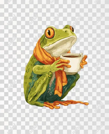 PNG Funny Frog Enjoying Coffee PNG Funny Frog Enjoying Coffee