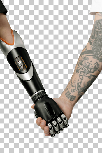 PNG Futuristic Prosthetic Hand Shaking with Human Hand