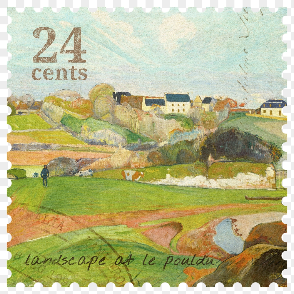 Png Gauguin landscape stamp sticker, | Free PNG - rawpixel