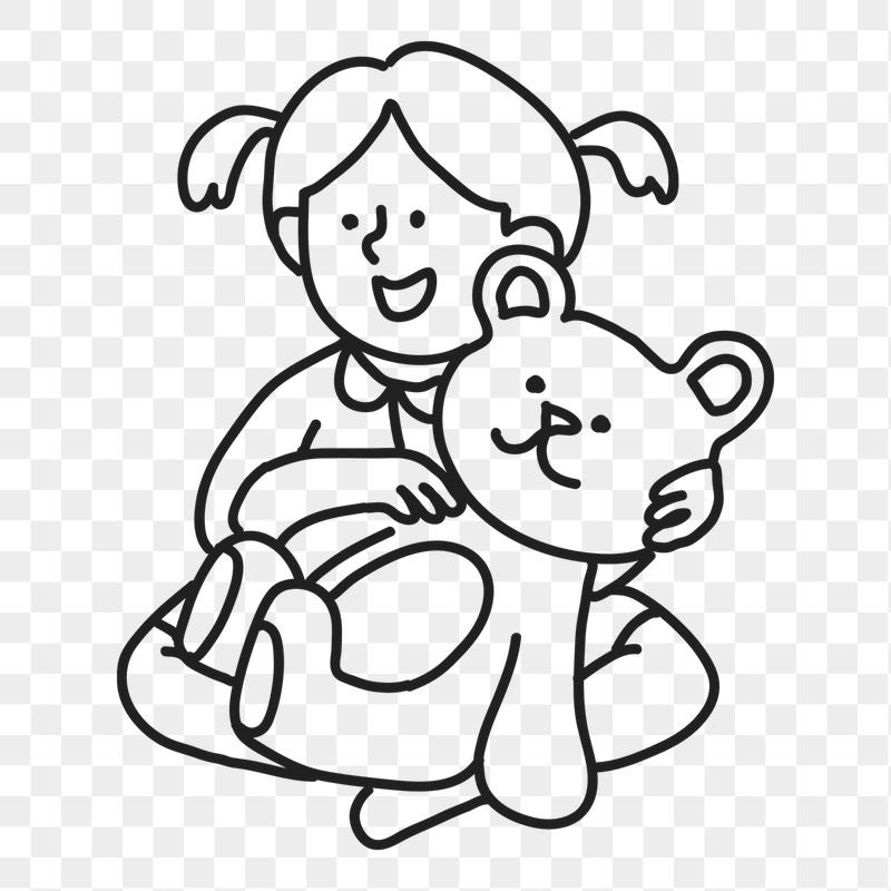 Png girl & teddy bear | Free PNG Illustration - rawpixel