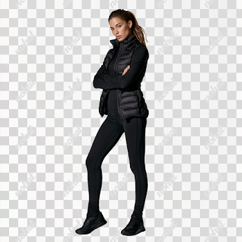 PNG Glamorous Young Female US Exec in Black Winter Running Gear