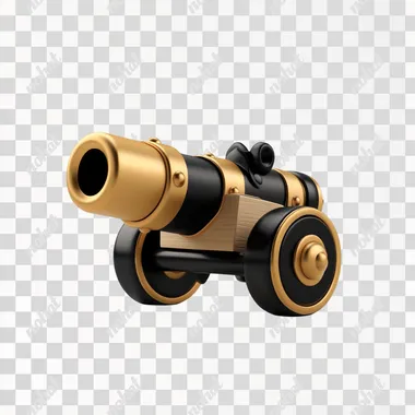 PNG Gold and Black Cartoon Cannon Icon for Playroom or Kids' Space PNG Gold and Black Cartoon Cannon Icon for Playroom or Kids' Space