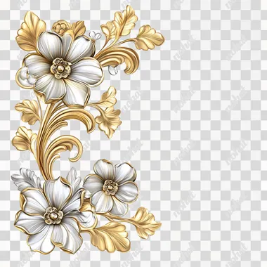 PNG Gold and White Floral Corner Decoration for Elegant Living Spaces PNG Gold and White Floral Corner Decoration for Elegant Living Spaces