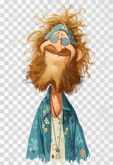 PNG Goofy Hippie Character with a Cheerful Smile PNG Goofy Hippie Character with a Cheerful Smile