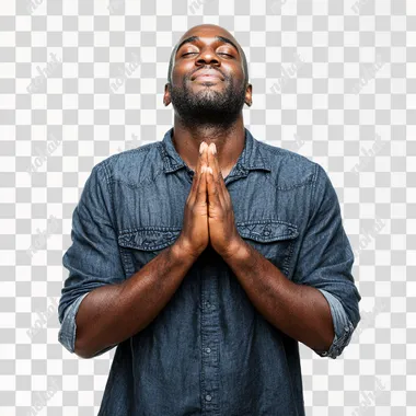 PNG Grateful Black Man in Casual Outfit PNG Grateful Black Man in Casual Outfit