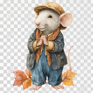 PNG Grateful Vintage Mouse in Autumn Attire PNG Grateful Vintage Mouse in Autumn Attire