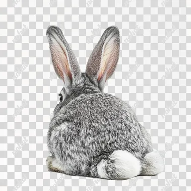 PNG Gray and White Bunny Rabbit Relaxing Indoors with Fluffy Tail Visible