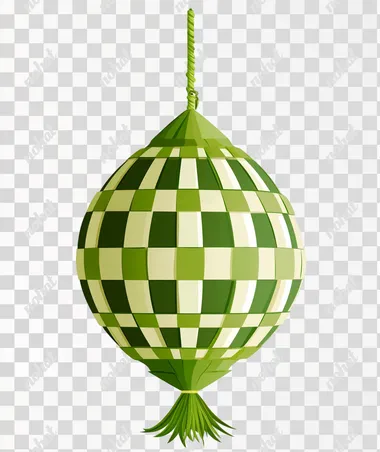 PNG Green and White Ketupat Christmas Ornament Hanging in Modern Decor