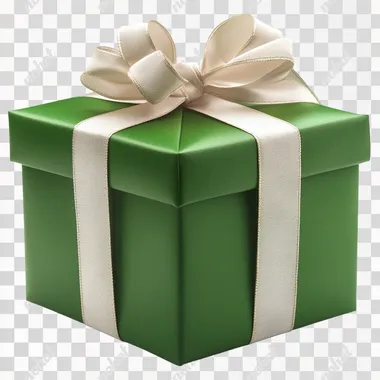 PNG Green gift box with white ribbon for home decor, PNG image PNG Green gift box with white ribbon for home decor, PNG image