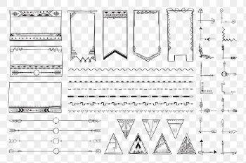 Png hand drawn doodle ornamental bohemian style set