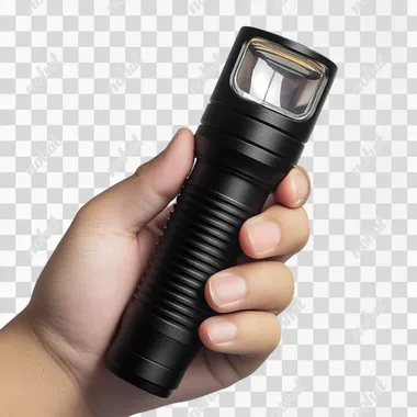 PNG Hand Holding Flashlight in Living Room, Studio Product Photography PNG Hand Holding Flashlight in Living Room, Studio Product Photography