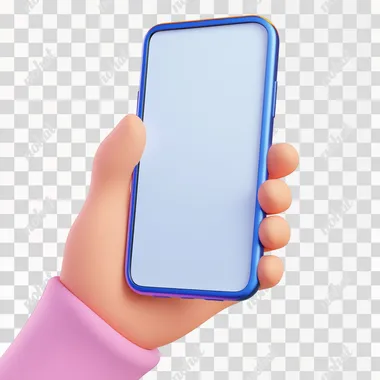 PNG Hand in Pink Sleeve Holding Colorful iPhone in Bright Living Area