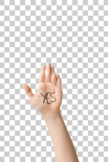 PNG Hand Signal with 'YES' Written on Palm