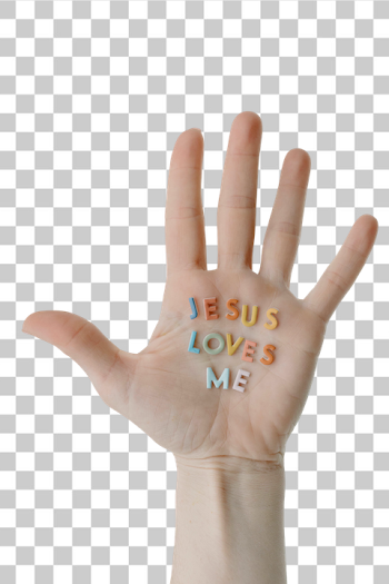 PNG Hand with Colorful Letters: Jesus Loves Me