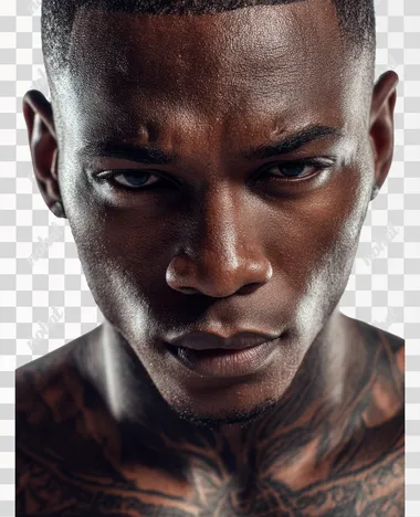 PNG Handsome Young Black Male with Neck Tattoos PNG Handsome Young Black Male with Neck Tattoos