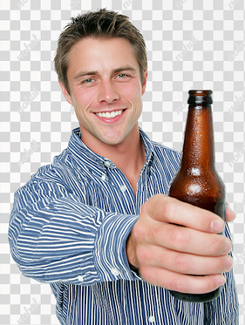 PNG Handsome Young Man with Beer Bottle