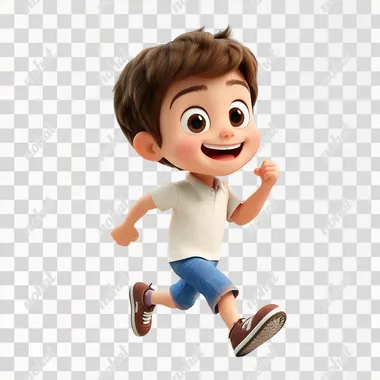 PNG Happy 8-Year-Old Boy with Big Eyes Running in Side Profile PNG Happy 8-Year-Old Boy with Big Eyes Running in Side Profile