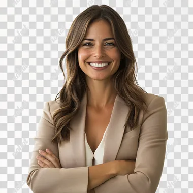 PNG Happy accountant in neutral blazer, arms crossed, isolated on white PNG Happy accountant in neutral blazer, arms crossed, isolated on white