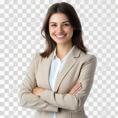 PNG Happy accountant in neutral blazer, arms crossed, isolated on white PNG Happy accountant in neutral blazer, arms crossed, isolated on white