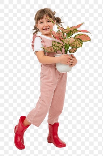 Png happy girl mockup with potted aglaonema… | Free stock illustration | High Resolution graphic
