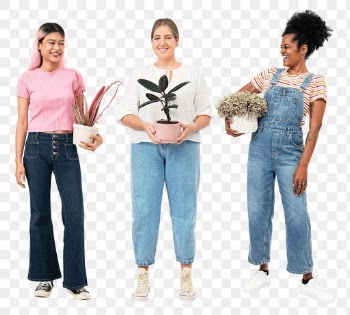 Png happy plant ladies mockup with potted… | Free stock illustration | High Resolution graphic