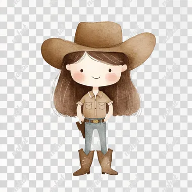 PNG Happy Sheriff Cowgirl Watercolor Illustration PNG Happy Sheriff Cowgirl Watercolor Illustration