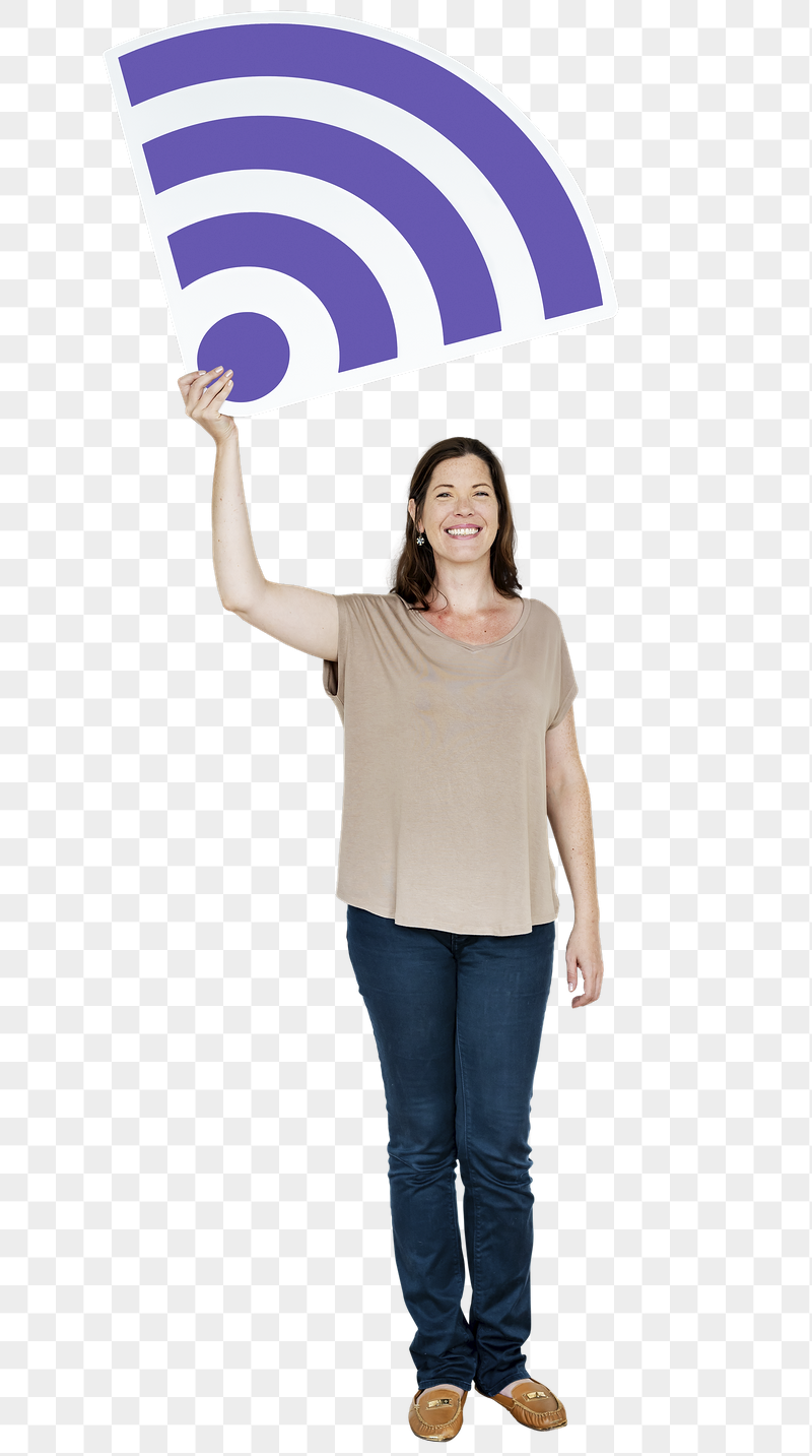Png Happy woman holding wifi | Free PNG - rawpixel
