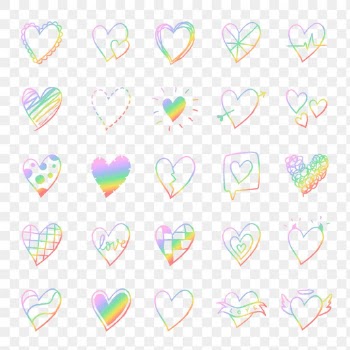 Png heart set, in rainbow doodle style | Free stock illustration | High Resolution graphic