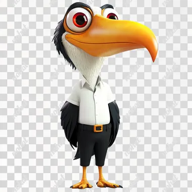 PNG Hornbill mascot in suit and tie, friendly 3D animated character