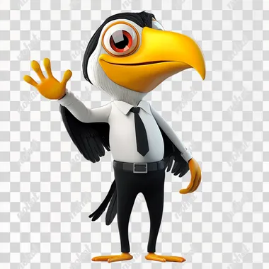 PNG Hornbill Mascot in Suit and Tie: Friendly Tropical Bird Character