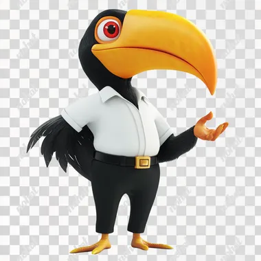 PNG Hornbill Mascot in Suit: Friendly 3D Cartoon Bird from Tropical Rainforest