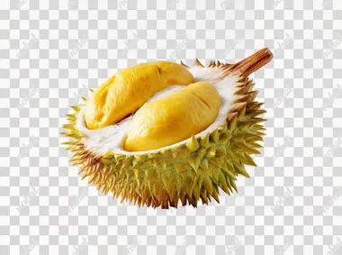 PNG Hyper-Realistic Cut Open Durian on White Background PNG Hyper-Realistic Cut Open Durian on White Background