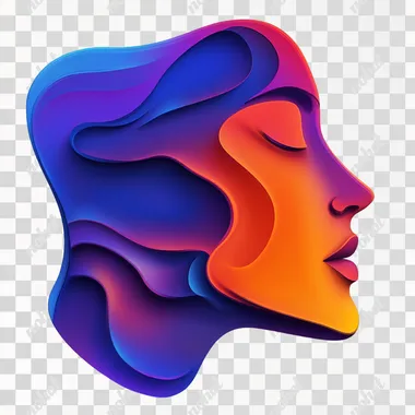 PNG Illustrated woman's face deep in thought, inspired by macOS Finder Icon
